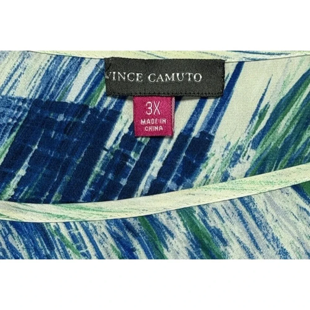 Vince Camuto Blue Green White Kaftan Pullover Watercolor Artsy Boho 3X